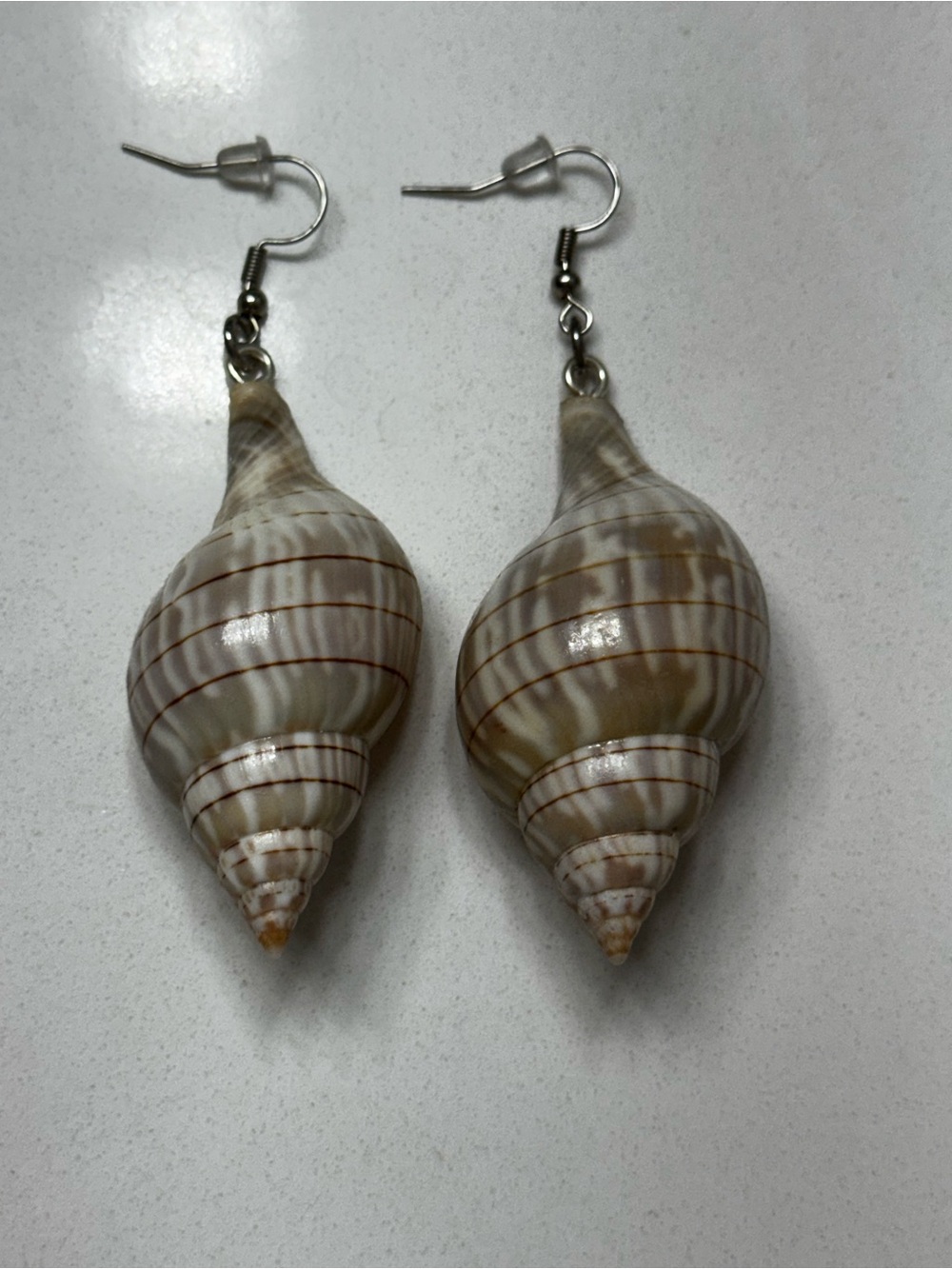 Banded Tulip Shell Drop Earrings in Cream and Brown